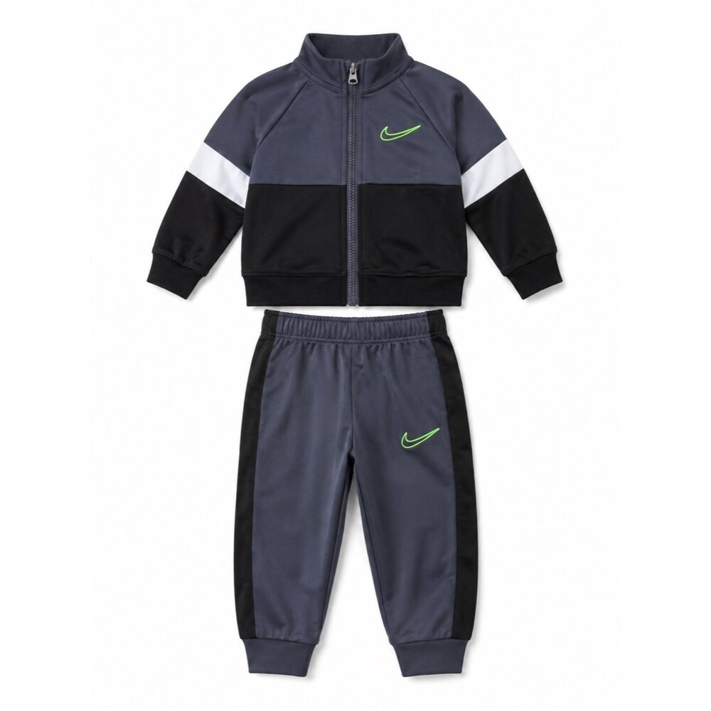 Nike Two-Piece Gray & Black Track Set with Neon Swoosh